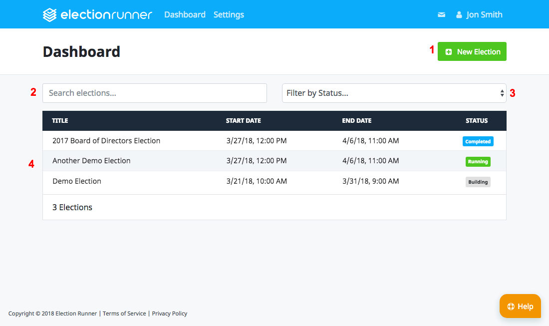Account Dashboard with elections